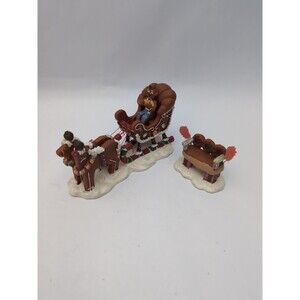 Lemax Snowman Gingerbread Sled Sugar & Spice Bench Figures Christmas Village Vtg